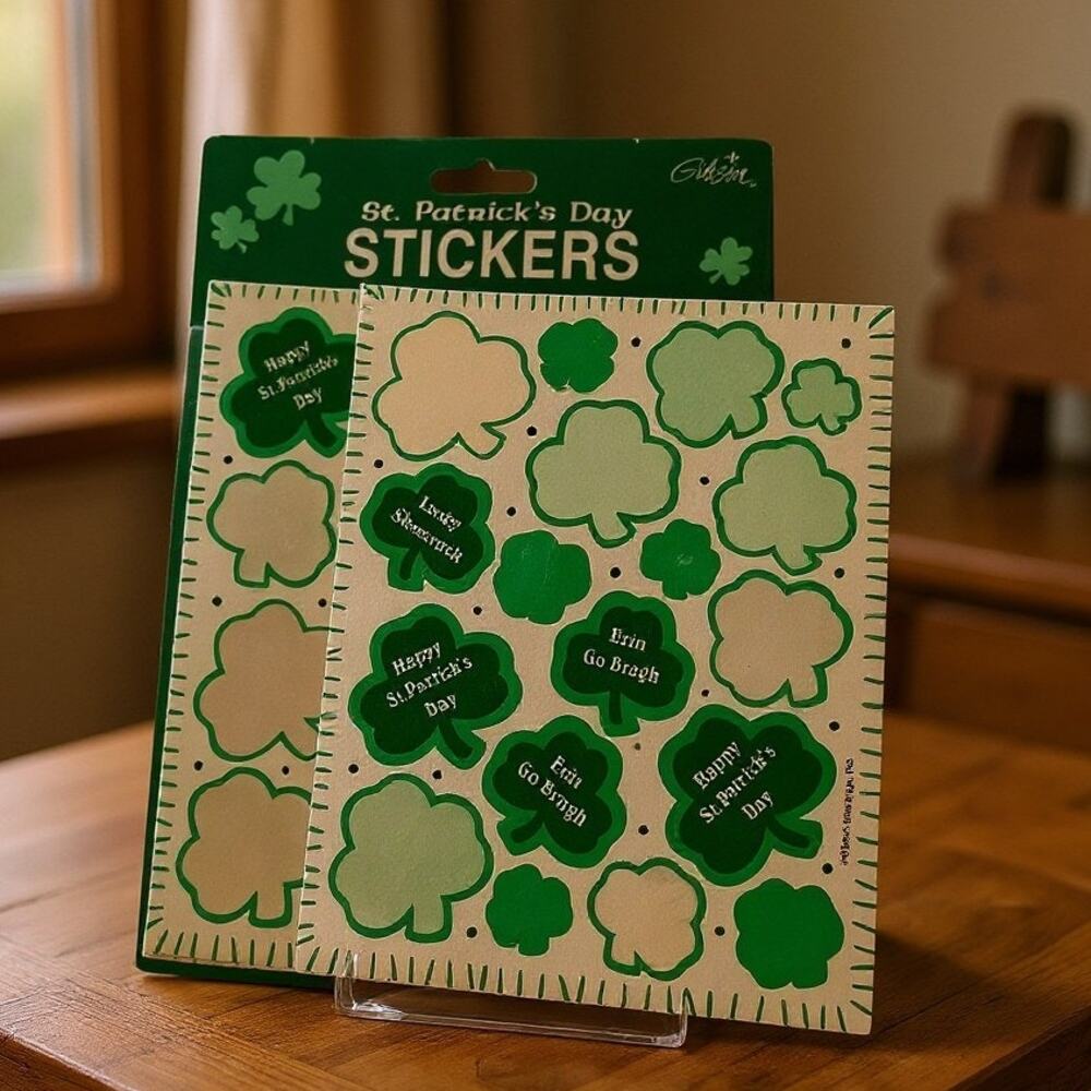 Vintage Gibson Stickers 1994 St Patrick's Day Leprechaun 4 1/2 Sheets